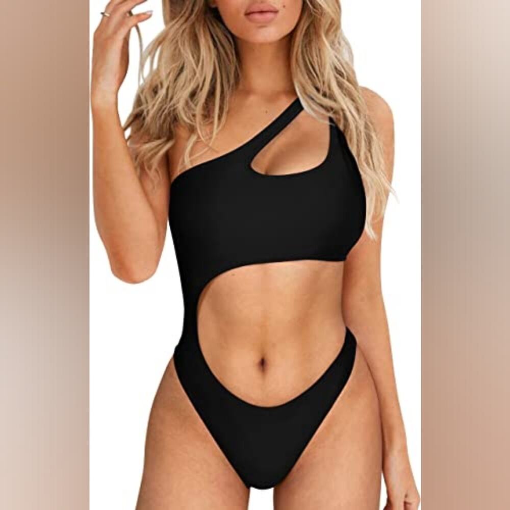 New Black Sexy Swimsuit One Shoulder Cut Out Bathing Suit‎ 494 Womens Size M